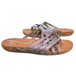 NEW Ahnu Maia Leather Silver Strappy Thong Sandals Womens Sz 9M